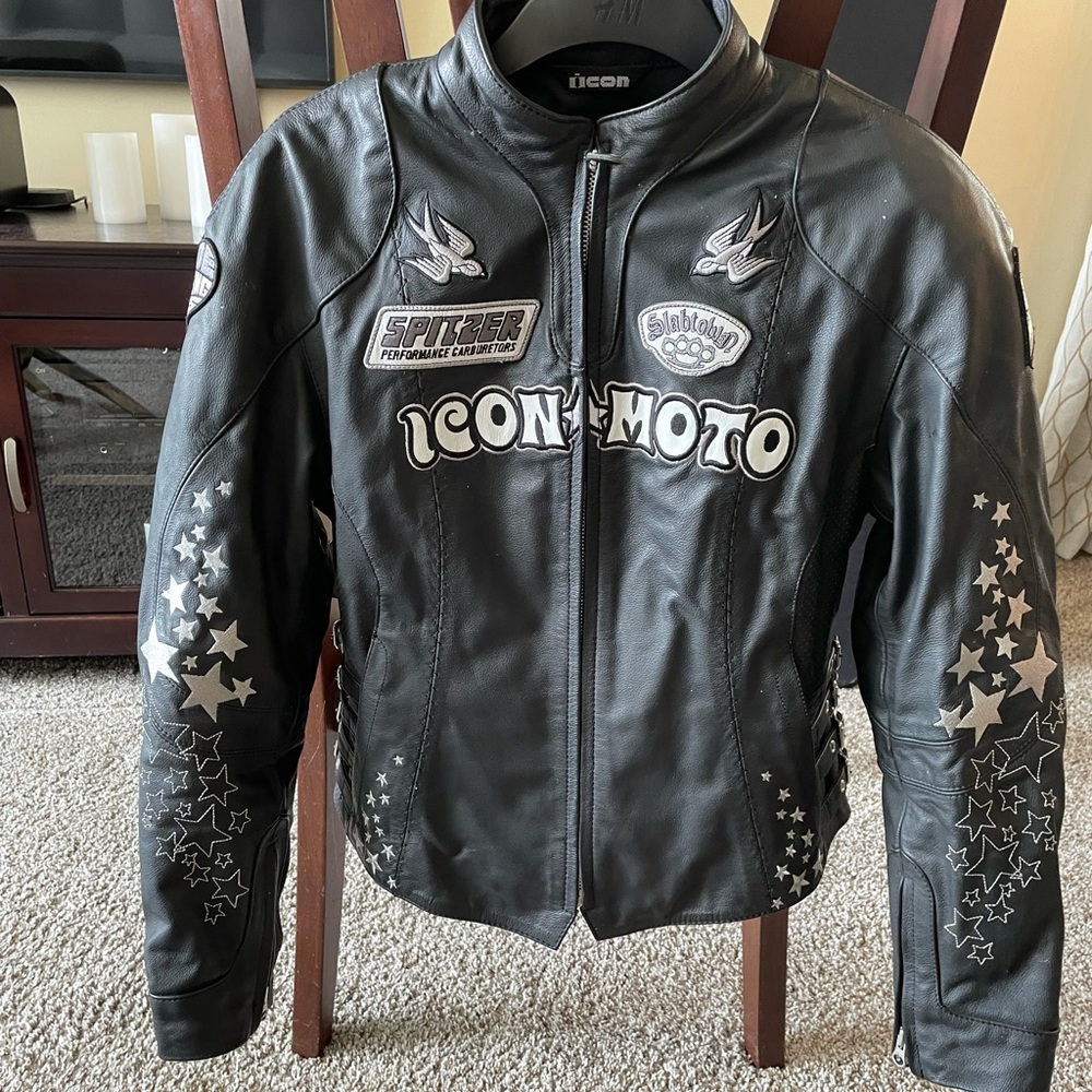 Icon black “bombshell” leather motorcycle jacket